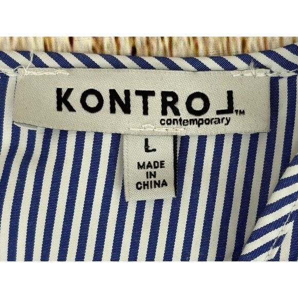 Kontrol Blouse Size‎ Large Contemporary Striped Rose Embroidered Bell Sleeve - Picture 3 of 7
